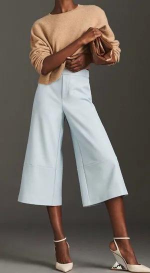 Maeve Faux Leather Cropped Wide-Leg Pants, Size XS/S thumbnail 1