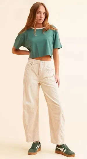 Free People We The Free Good Luck Mid-Rise Cord Barrel Jeans Fall Casual $128 thumbnail 1