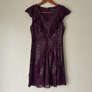 BCBGMaxAzria Purple Sequin Ruffle Mini Dress Size Small thumbnail 5