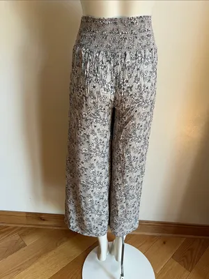 Harem style genie pants Wide Leg Floral Smocked Waist Pants with side slit thumbnail 4