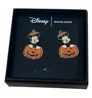 Disney x BaubleBar Mickey Pumpkin Earrings Halloween Rhinestone Jack O Lantern thumbnail 1