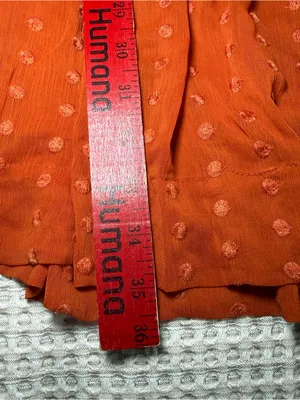 Anthropologie Fall Orange Polka V-Neck Short Sleeve Smocked Waist Short Dress L thumbnail 9