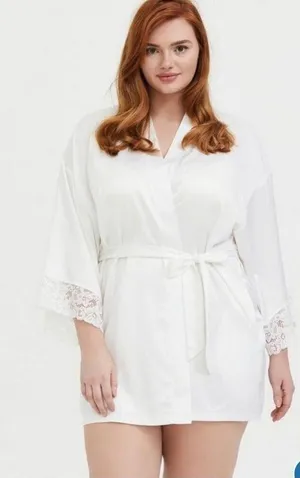 Torrid Bridal Pinup White Satin & Lace Robe thumbnail 1