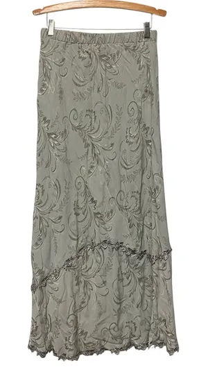 Vintage Y2K Large‎ Long Skirt Gray Embroidered Classic 90 Normcore Maxi Academia thumbnail 1