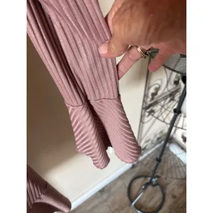 Altar'd State Taupe Metallic Wrap Mini Dress Long Bell Sleeve Pink Medium thumbnail 4