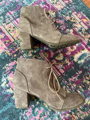 Madden Girl Taupe Faux Suede Lace-Up Ankle Booties thumbnail 1