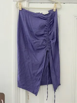 By Anthropologie Ruched Side-Slit‎ Linen Midi Skirt thumbnail 4