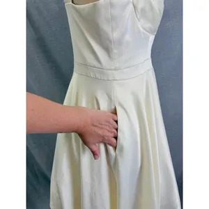ModCloth Ivory Satin Sweetheart Fit Flare Mini‎ Dress Pockets Bridal Rehearsal L thumbnail 5
