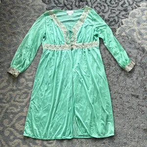 Vintage Moodsetter Nylon & Lace Nightgown and Robe Set Green Large thumbnail 2