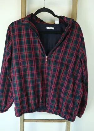 Liz Golf Women's Retro Half Zip Windbreaker Jacket Size Large Plaid Red Green thumbnail 1