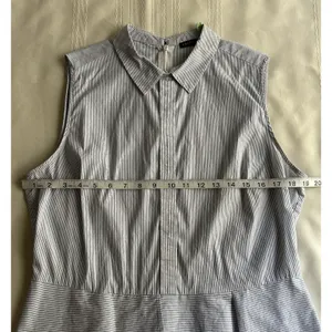 Antonio Melani Blouse Size L Blue and Navy Striped Asymmetrical Peplum Top thumbnail 7