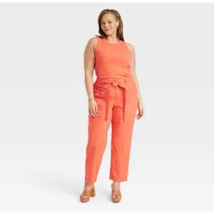 Women's High-Rise Tapered Ankle Tie-Front Pants - A‎ New Day Orange Size 4 thumbnail 2