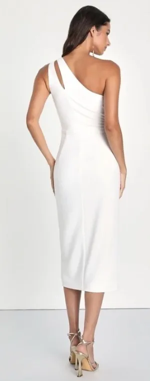 LULUS Bridal Bachelorette Engagement Bridal Shower Sexy One Shoulder Midi Dress thumbnail 1