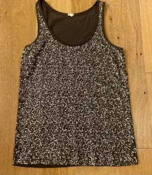 Vintage J Crew Women's Small M Brown Silver Sequin‎ Sleeveless Tank Top Party thumbnail 1
