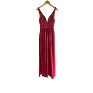 Lulus Lace Prom Dress Sheer Overlay‎ High Front Slit Maxi Bridal Party Gown Sz S thumbnail 2