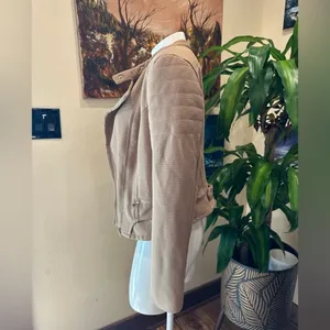 🔴RolyPoly Boho Textured Moto Jacket - Minimalist Sand Quilted Detail Size M thumbnail 6