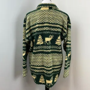 Vintage 90s Womens Fair Isle Moose Christmas Fleece Shirt Jacket Shacket Medium thumbnail 5