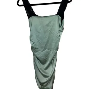 Cider Light Green with Black Lace‎ Shoulder Straps Slip Dress Side Rouching SZ M thumbnail 3