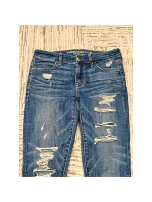 American Eagle Outfitters women's size 4 blue distressed Hi-Rise Jegging Jeans thumbnail 4
