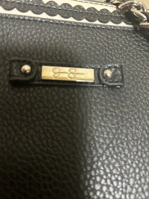 Jessica Simpson Black Pebbled Tote Shoulder Bag Silver Chain Zip Tassel Charm thumbnail 3