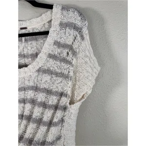 Free People Cream Grey Striped Chunky Knit Sweater Womens S Beachy Boho Summer thumbnail 8