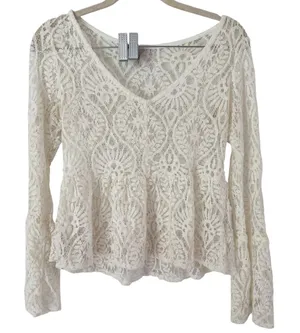 White Lace Peplum Top Small Boho Romantic Fairy Feminine Ethereal Sheer Festival thumbnail 1