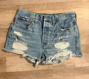 Levi’s 501 Original High Rise Distressed Denim Shorts - Light Wash - Size 30 thumbnail 1