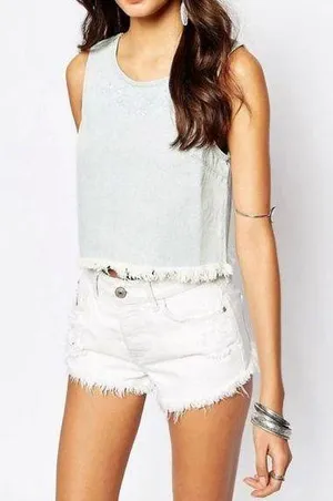 NEW Somedays Lovin' Moku Denim Crop Top Distressed thumbnail 4