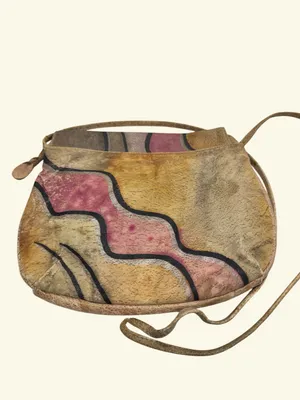 Magnifique Vintage Abstract Hand Painted Genuine Leather Flap Crossbody Bag thumbnail 5