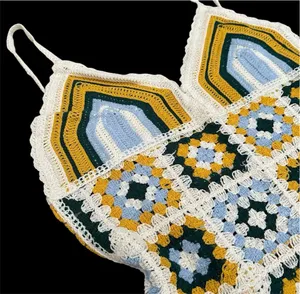 Retro Green & White Crochet Cover Up Mini Dress thumbnail 7