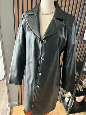 Madison & Max long leather jacket stylish size medium in excellent condition thumbnail 1