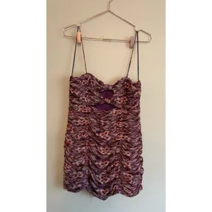 Zara Dress Size M Purple Gold Draped Floral Cut‎ Out Front Mini Spaghetti Straps thumbnail 6