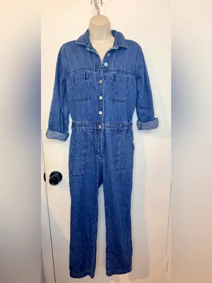 Old Navy Coveralls Womens Small Denim Jumpsuit Boilersuit Utility Workwear Blue thumbnail 2