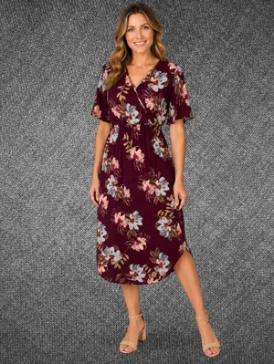 Patrons Of Peace Burgundy Floral Rayon Midi Dress Size Small thumbnail 2