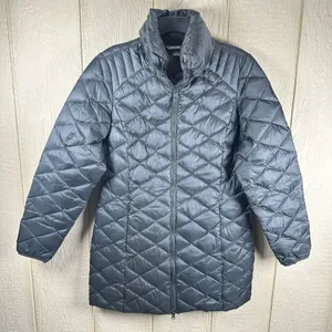 Eddie Bauer Down Long Puffer Jacket Womens Sz Medium Black Coat Outdoor Packable thumbnail 1