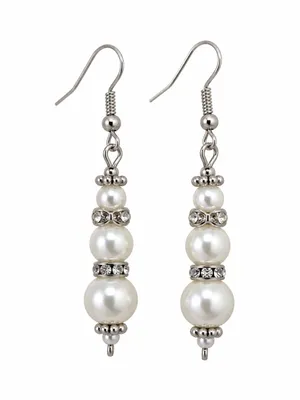 NEW Artisan Dangle Earrings 2.25” Handcrafted Ivory Pearl Rhinestone Silver Tone thumbnail 3