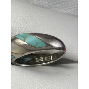 Sterling Silver Southwestern MOP/Turquoise Inlay Ring Size 7 - Stamp SX 925 thumbnail 8