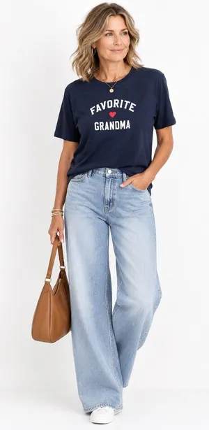 Favorite Daughter Favorite Grandma Graphic Tee Navy Blue Short Sleeve Medium thumbnail 1