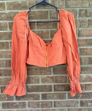 Urban Outfitters Rust Orange Puff-Sleeve Crop Top thumbnail 1