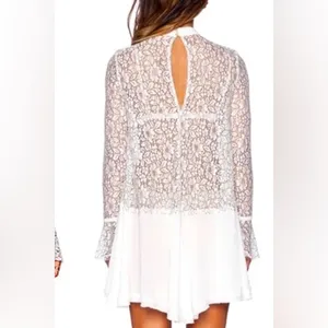 Free people White lace long sleeve dress / tunic with high neck small thumbnail 3