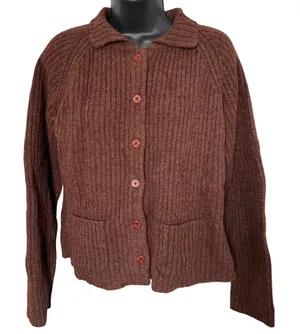 Vtg Newton Trading Co 100% Shetland Wool Sweater Jacket Sz‎ L Brown Cottagecore thumbnail 1