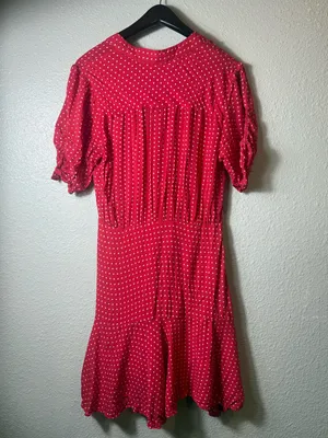 Free People Pippa Red Polka Dot Ruched Button Front Mini Dress Size M‎ thumbnail 3