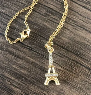 Zara Gold Plated Paris Eiffel Tower Necklace Charm Pendant with Rhinestone Crystals thumbnail 3