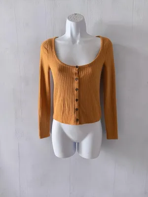 Madewell- Ribbed Button-Front Long Sleeve Crop Top Size XS thumbnail 5