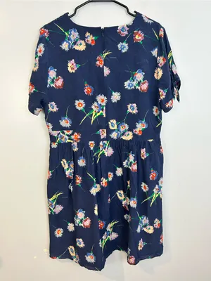 Madewell Blue 100% Silk Button-Front Short Tie-Sleeve Floral Mini Dress Size 14 thumbnail 10