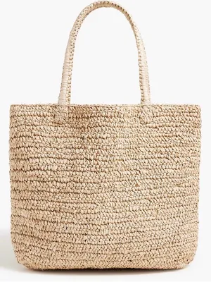 J.Crew Paper Raffia Woven Tote Bag Natural Beige Large Beach Shopper thumbnail 2