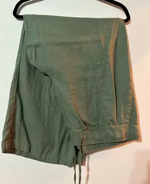 GAP Olive Green Straight-Leg Drawstring Linen Pants thumbnail 1