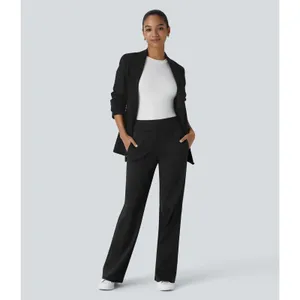 Halara Flex Day Stretch Mid Rise Side Zipper Pocket Work Flare Pants Black L thumbnail 6
