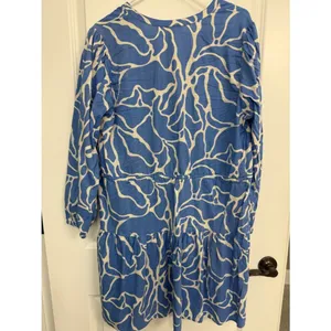 H&M Blue Abstract Print Tiered Mini Dress L thumbnail 4
