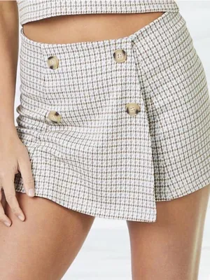 Altar’d State plaid skort size large tan blue accents preppy thumbnail 1